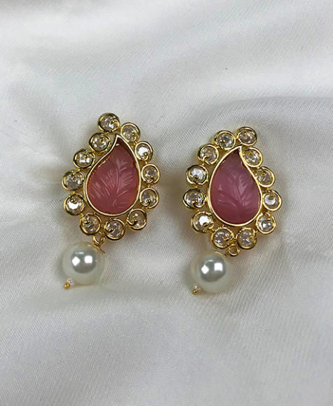 Carved stoned dangling pearl earrings dujourstores