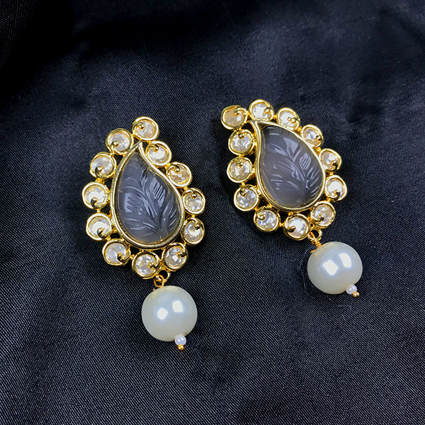 Carved stoned dangling pearl earrings