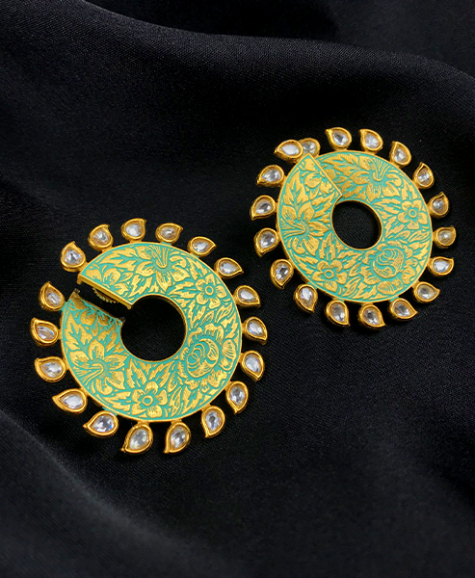 Gold Floral Menakari Studs dujourstores